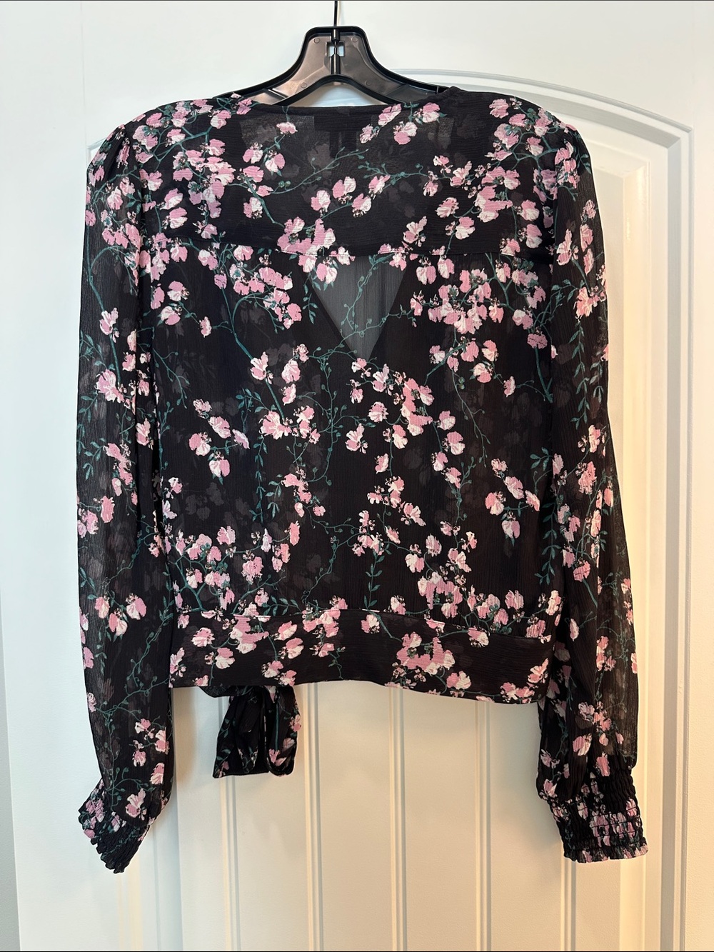 PAIGE Black Sheer Wrap Blouse with Pink Floral Print - Picture 3 of 3